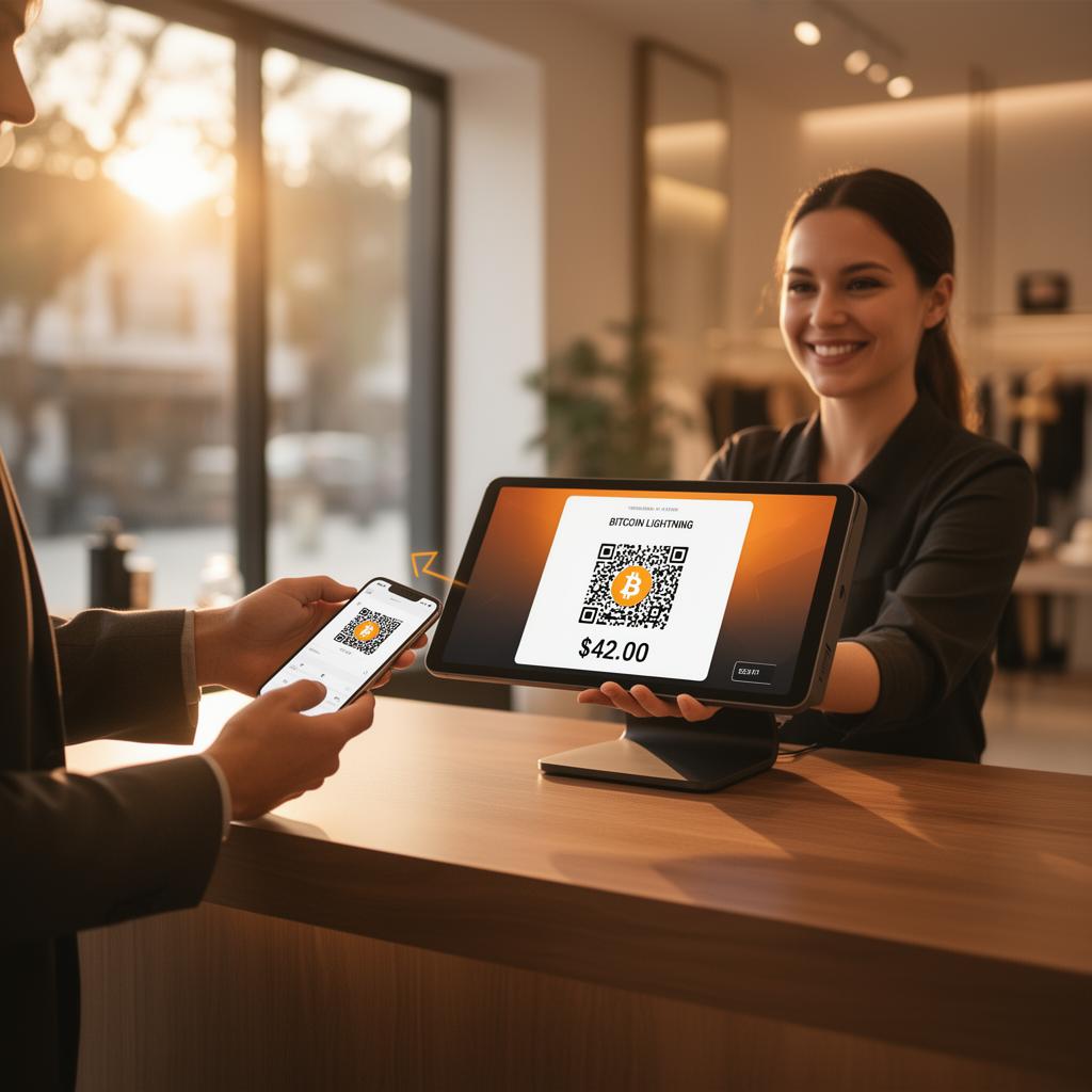 Retail Bitcoin Lightning POS at a modern checkout counter